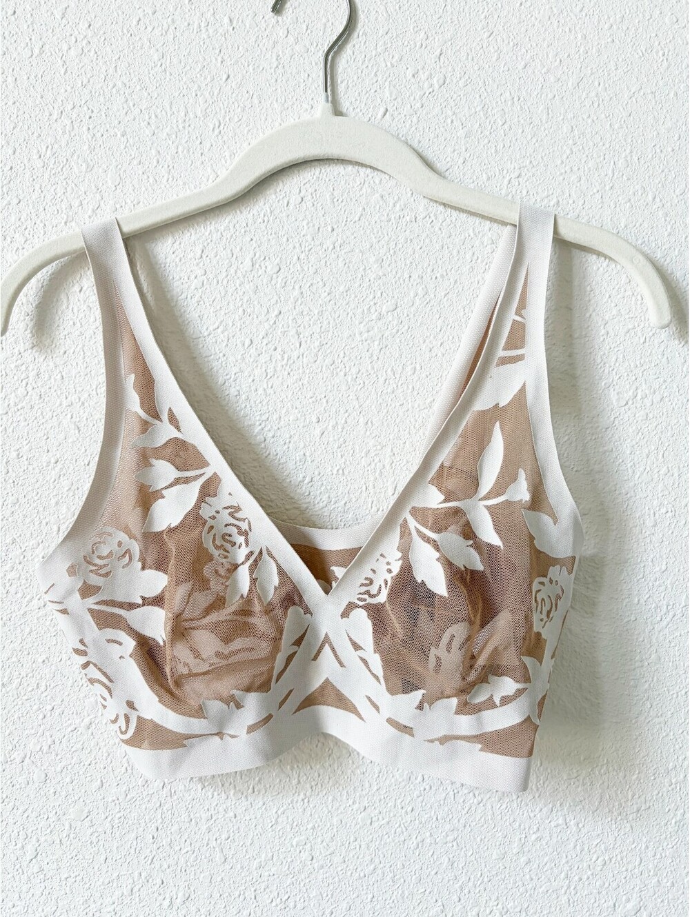 EBY Madam Lux Mesh Bralette Size Medium Velvet Floral Sheer Feminine Neutral